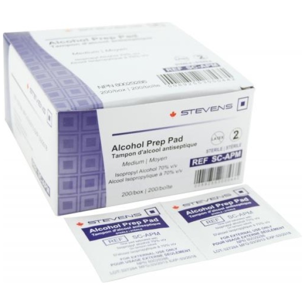 Stevens Pro-Medix Alcohol Prep Pads 70% v/v Isopropyl Alcohol Medium 200/Box SC-APM